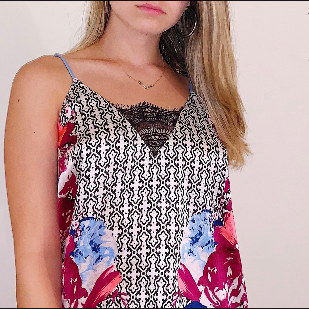 River Island silk slip cami with lace neckline